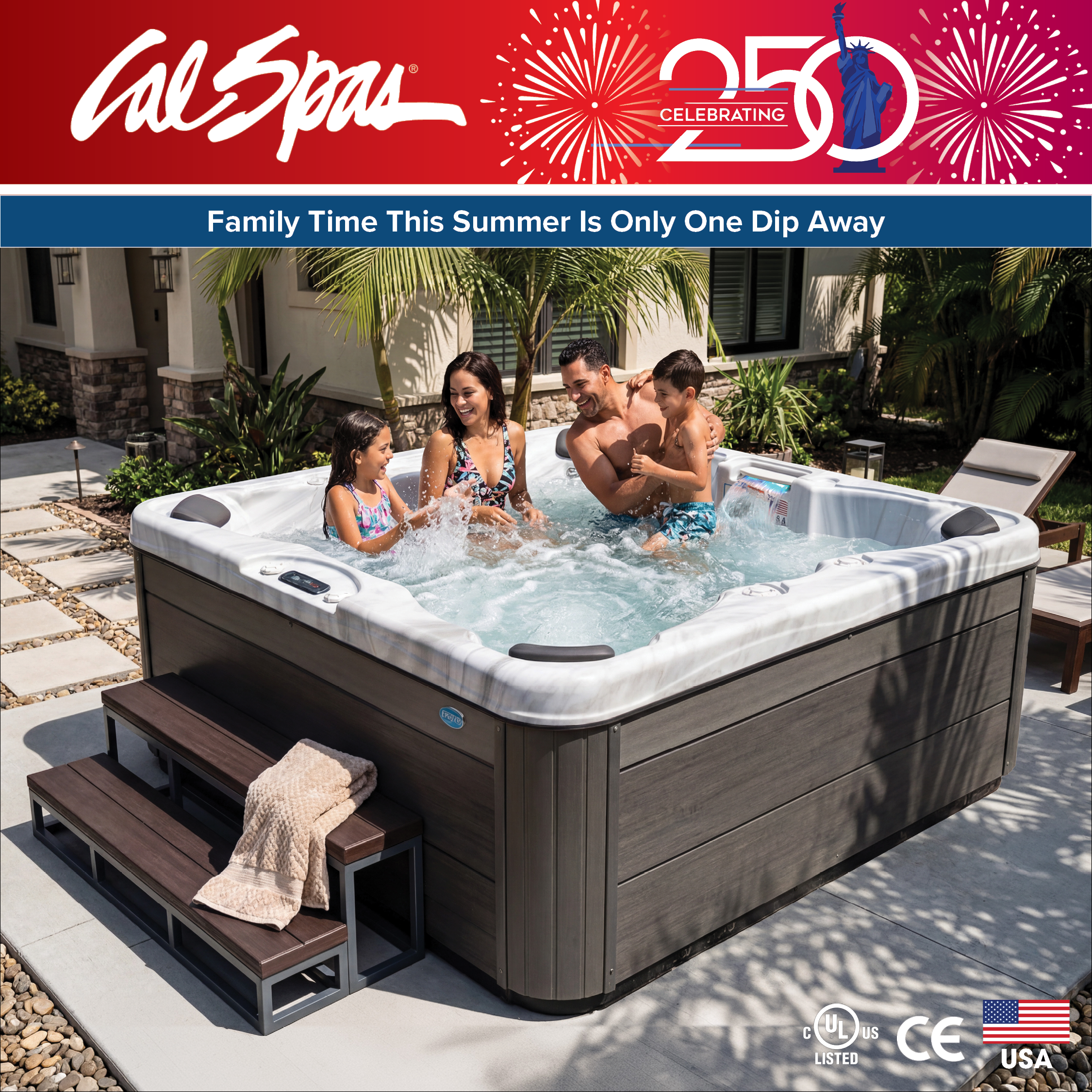 Calspas hot tub being used in a family setting - Val Caron